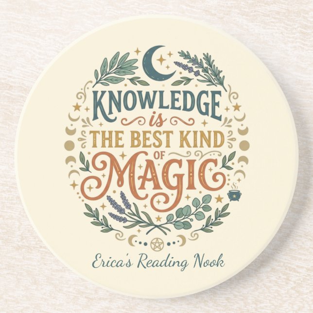 Porta-copos Knowledge is Magic Book Witch Botanical Moon (Frente)