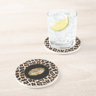 Porta-copos Lábios Dourados com Impressão de Leopardo XOXO