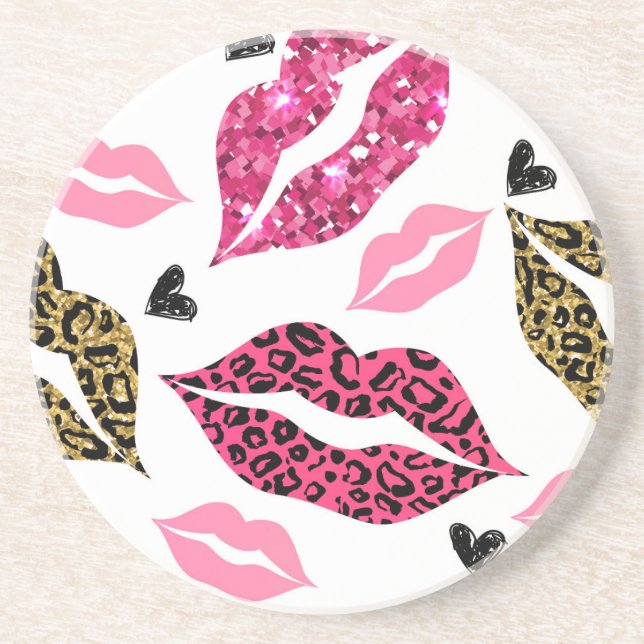 Porta-copos Lábios reluzentes: Padrão de Moda Leopardo (Frente)