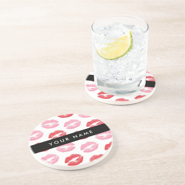 Porta-copos Lábios Vermelhos, Lábios Rosa, Beijo, Seu Nome, Pe (Lateral)