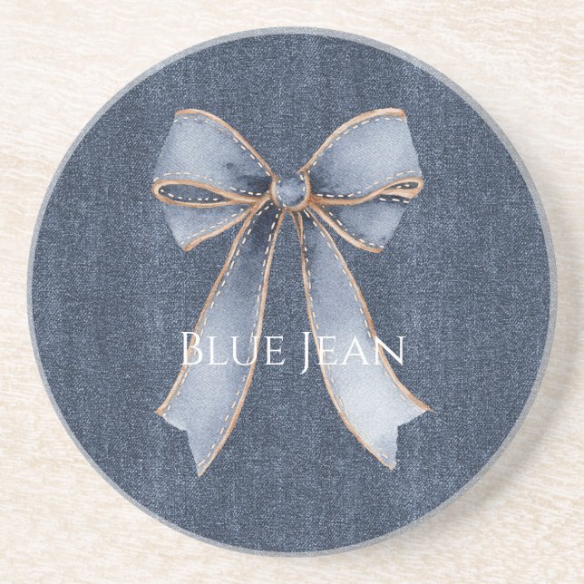 Porta-copos Laço Azul de Jeans de Faux Denim (Frente)