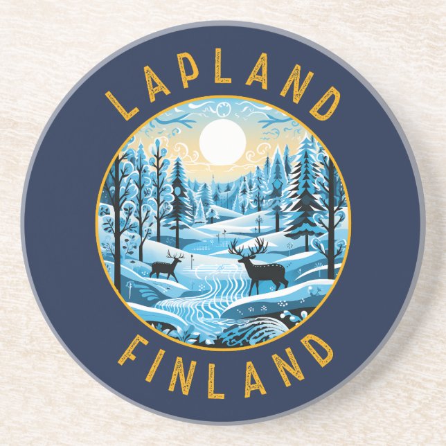 Porta-copos Lapland Finlândia Deer Retro Distress Circular (Frente)