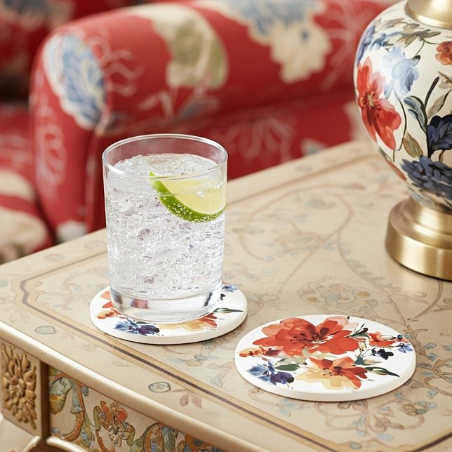 Porta-copos Laranja e azul aquarela floral (Criador carregado)