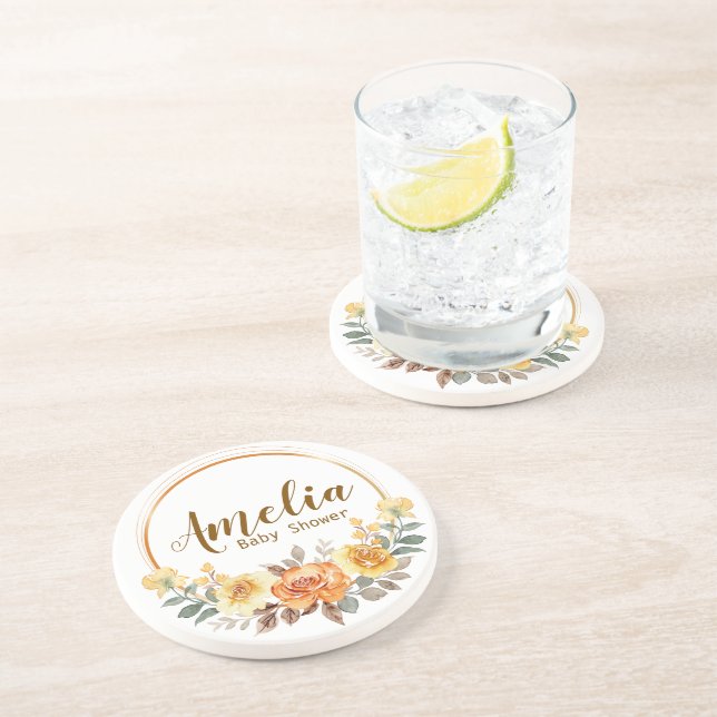 Porta-copos Laranja Elegante Chá de fraldas Floral Sandstone C (Lateral)