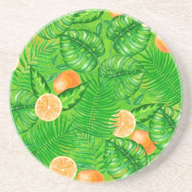 Porta-copos Laranjas e folhas tropicais (Frente)