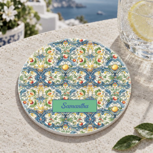 Porta-copos laranjas sicilianas mediterrâneo azul majólica