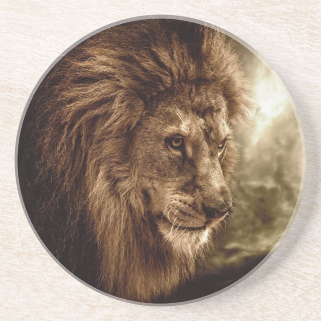 Porta-copos Leão contra o céu tormentoso (Frente)