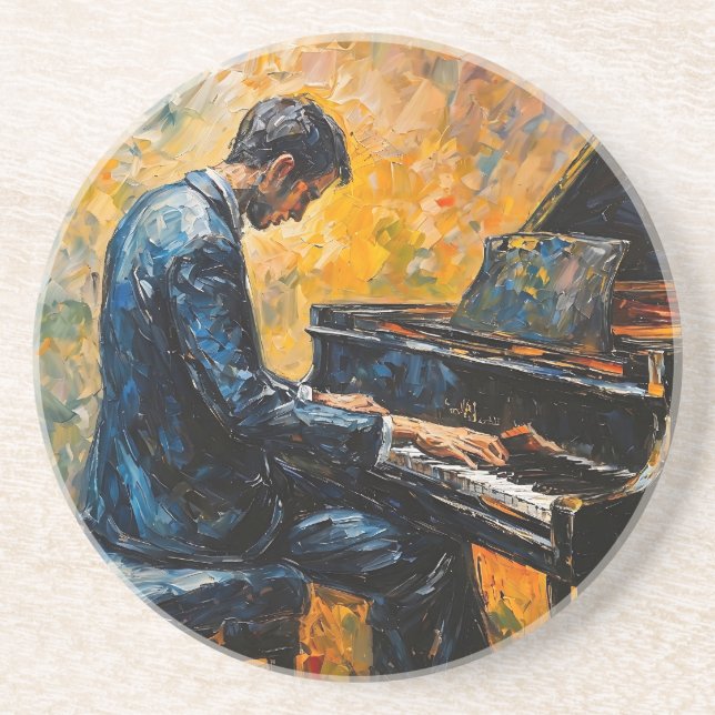 Porta-copos Leitor de Piano - Pintura de Óleo (Frente)