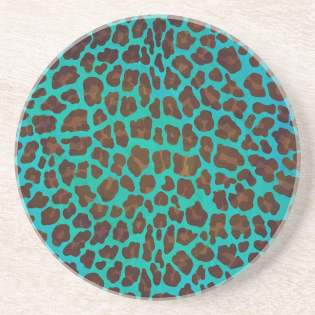 Porta-copos Leopard Brown e Teal Impressão (Frente)