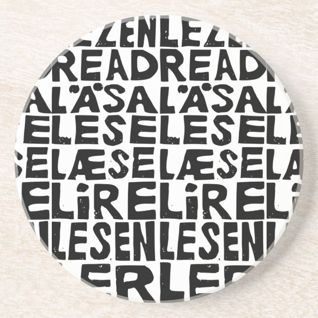Porta-copos "Ler" preto e branco em 8 idiomas Lino Cut (Frente)