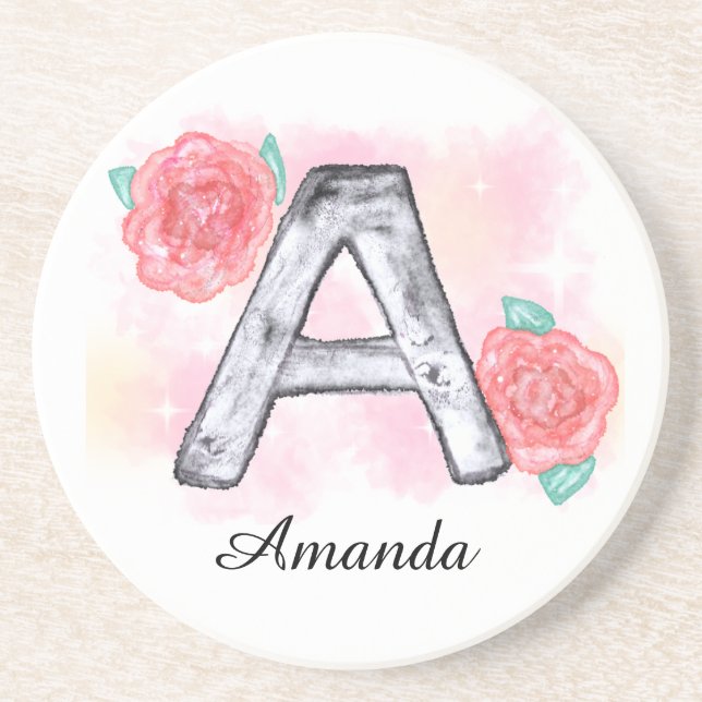 Porta-copos Letra Floral A de Aquarela (Frente)