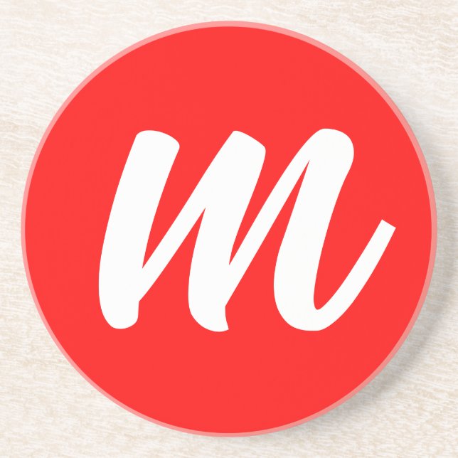 Porta-copos Letra Inicial de Monograma Branco Vermelho (Frente)