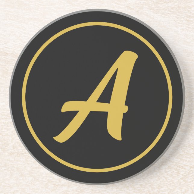 Porta-copos Letra Inicial Monograma Elegante Preto Cor Dourada (Frente)