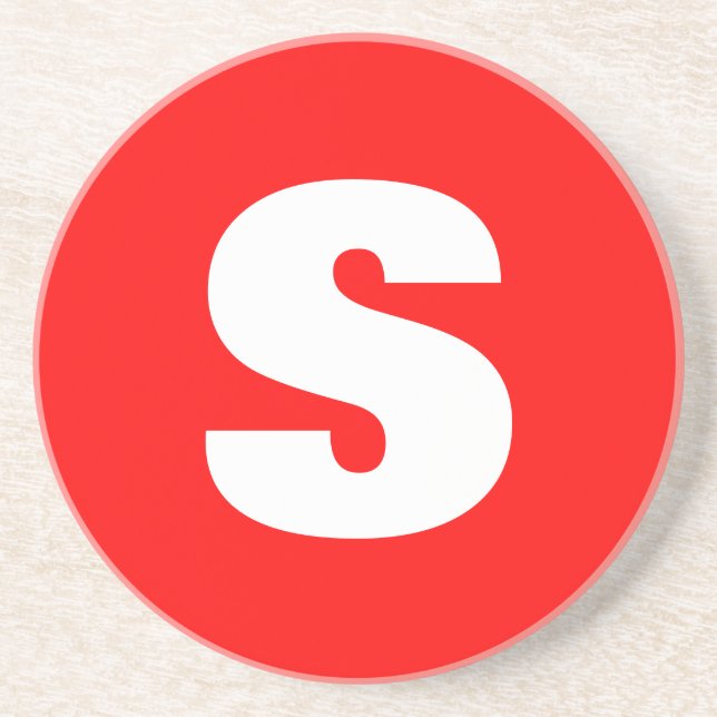 Porta-copos Letra inicial Monograma Estilo moderno Branco verm (Frente)