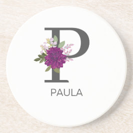 Porta-copos Letra Monograma de Flor de Alfabetos em Borgonha D