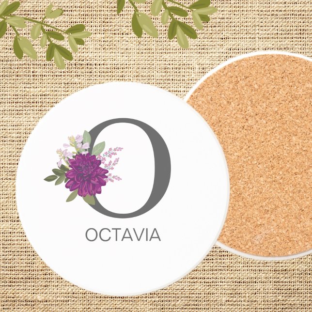 Porta-copos Letra Monograma do Alfabeto Floral de Dália Borgon (Criador carregado)