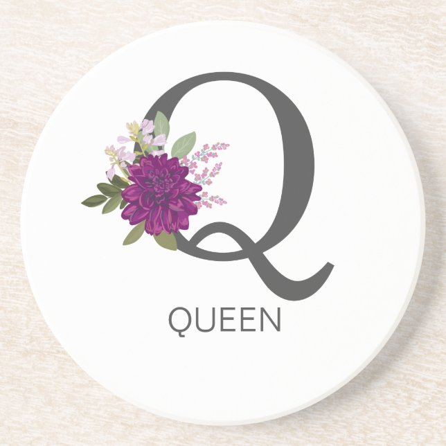 Porta-copos Letra Monograma Floral de Dália Borgonha  (Frente)