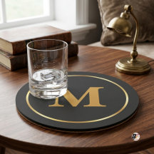 Letra Personalizada Elegante Monograma Carvão Ouro