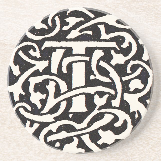 Porta-copos Letra T Art Nouveau Monograma Antigo (Frente)