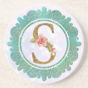 Porta-copos Letras Iniciais de Monograma Elegante com Mandala