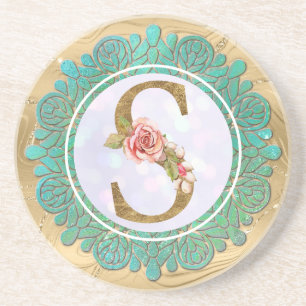 Porta-copos Letras Iniciais de Monograma Elegante com Mandala