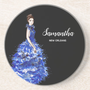 Porta-copos Linda dama com moda azul brilhante