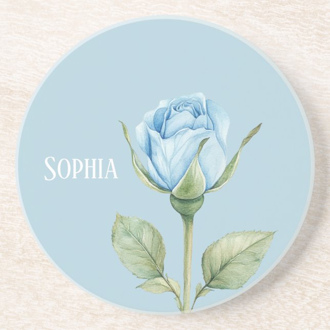 Porta-copos Linda Flor de Rosa Azul Claro (Frente)