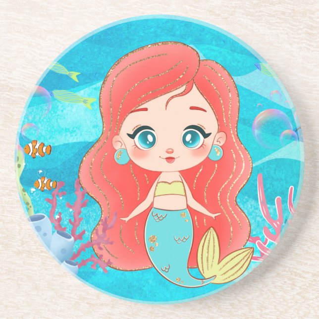 Porta-copos Linda sereia do CABELO VERMELHO tocando em si (Frente)