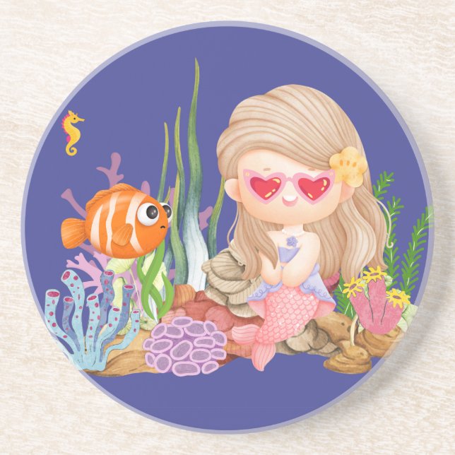 Porta-copos Linda sereia-do-mar-de-bruxa brincando no mar (Frente)