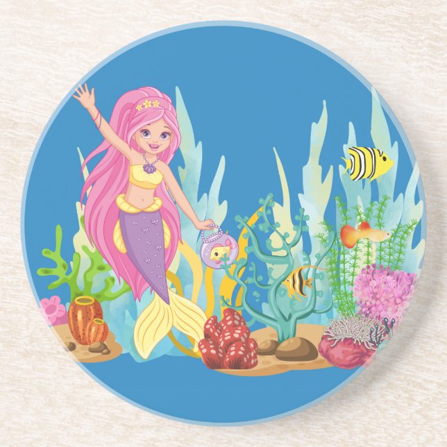 Porta-copos Linda sereia PINK HAIR tocando no mar (Frente)