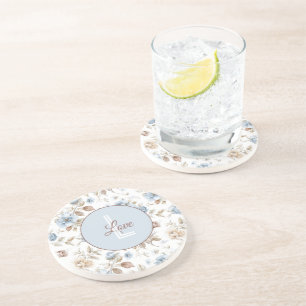 Porta-copos Lindas Flores Azuis Creme Bege Marrom