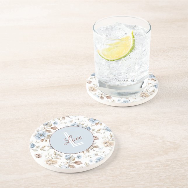 Porta-copos Lindas Flores Azuis Creme Bege Marrom (Lateral)