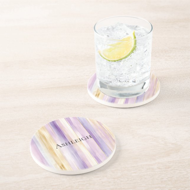 Porta-copos Listras de Íris Creme Roxo   (Lateral)