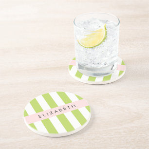 Porta-copos Listras Verdes, Linhas, Padrão Retirado, Seu Nome