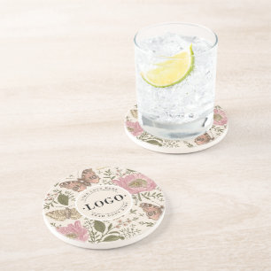 Porta-copos Logotipo Empresarial Floral Botânico de Flor Silve