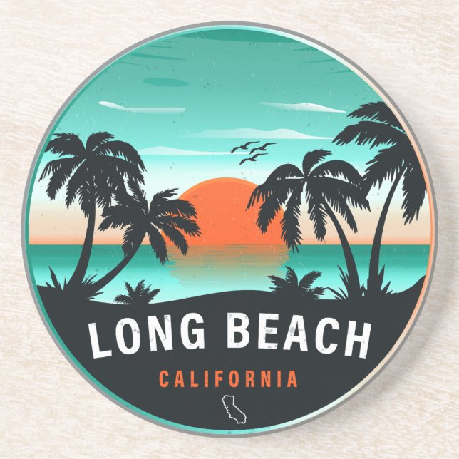 Porta-copos Long Beach California Retro Sunset Souvenirs 80s (Frente)