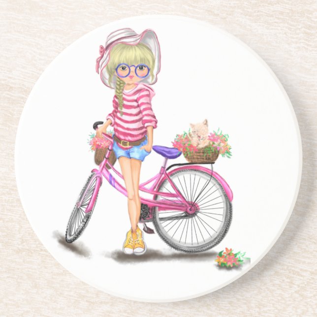 Porta copos Loura com bicicleta rosa (Frente)