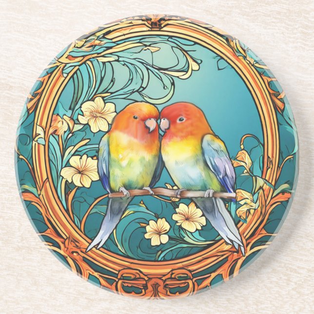 Porta-copos Love Birds Art Deco Nouveau (Frente)