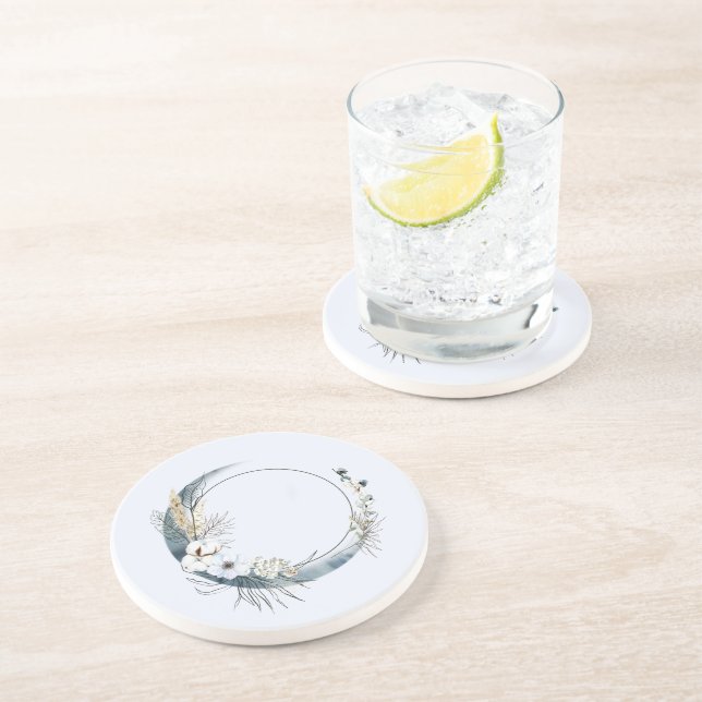 Porta-copos Lua azul crescendo com flores brancas (Lateral)