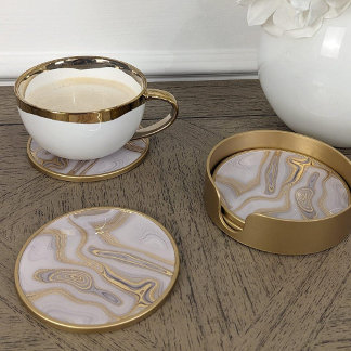 Porta-copos Luxury White & Gold Marble Coaster – Elegant Aesth