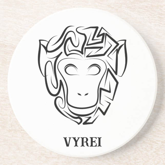 Porta-copos Macaco preto e branco tribal (Frente)