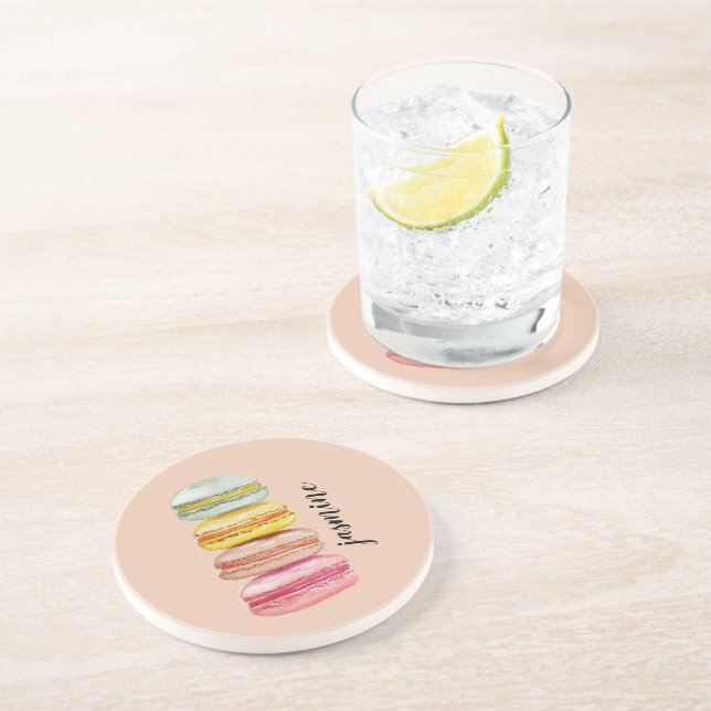 Porta-copos Macarões franceses Monograma pintado à mão (Lateral)