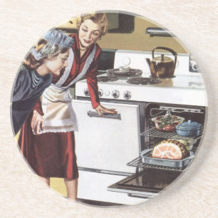 Porta-copos Mãe Vintage na Cozinha Cozinhando um Presunto de P