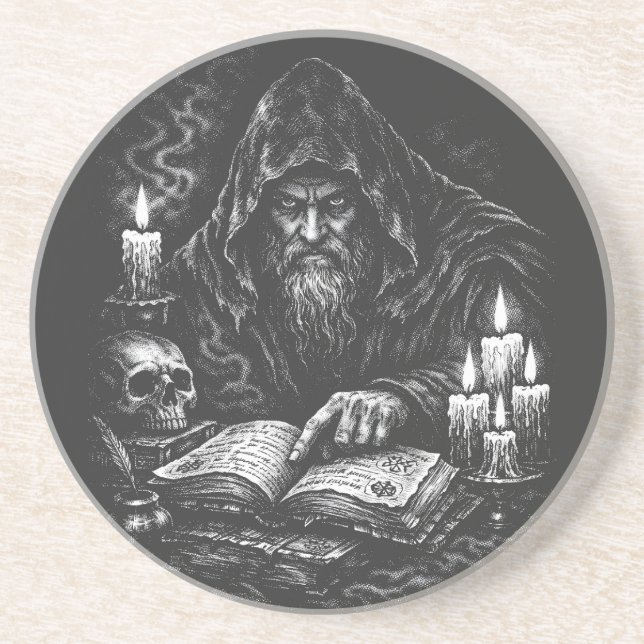 Porta-copos Mago Estudando o Grimório — por BurnsInHell (Frente)