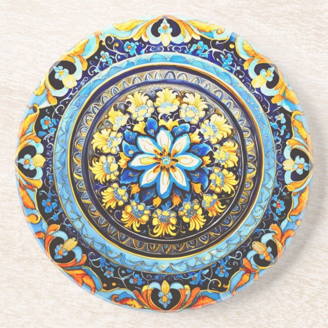 Porta-copos Maiolica Floral espanhola italiana medieval (Frente)