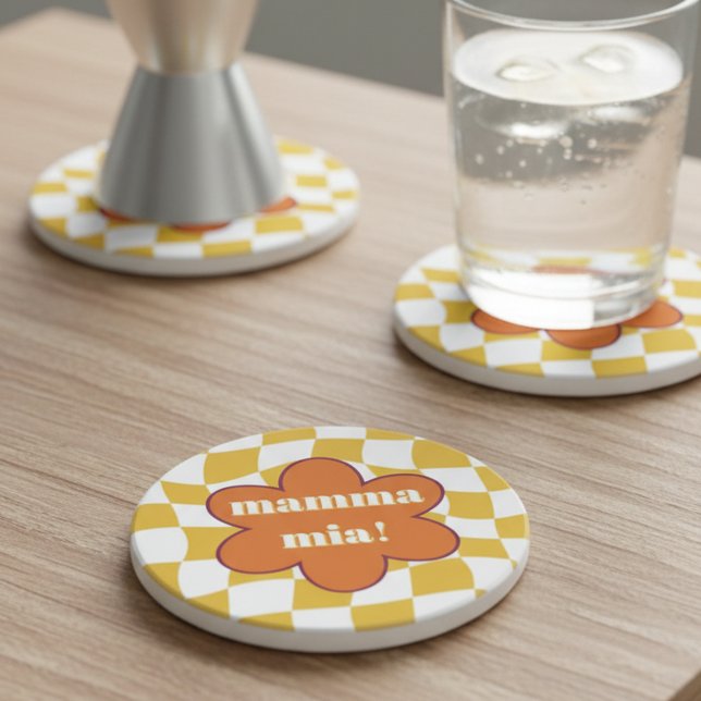 Porta-copos Mamma Mia Retro Groovy Dopamine Kitchen Decor (70s aesthetic mamma mia coaster by Darling & May)