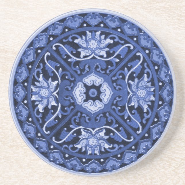 Porta-copos Mandala Azul e Branco Chinês Antiquado (Frente)
