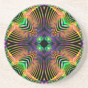 Porta-copos Mandala de Linha Negra Laranja, Verde