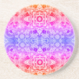 Porta-copos Mandala Kaleidoscópica em Azul, Amarelo e Rosa