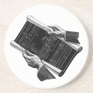 Porta-copos Mãos com plantas arquitetônicas azuis vintage